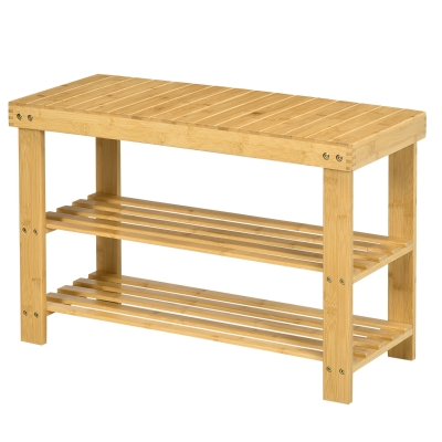 HOMCOM Banc Chaussures Bambou 70x28x45cm Bois Naturel
