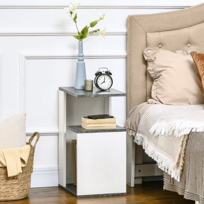 HOMCOM Mesinha de Cabeceira Mesa Auxiliar com 2 Prateleiras de Armazenamento Estilo Moderno 35x29,5x60cm Cinza e Branco