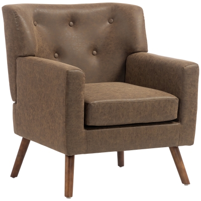HOMCOM Cadeirão Relax Individual em PU com Almofada de Assento com Molas, Encosto Acolchoado e Pés de Madeira 72x76x80 cm Castanho
