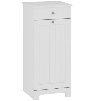 HOMCOM Armário de Casa de Banho com Cesto de Roupa Suja Basculante Móvel para Roupa Suja com Saco de Tecido Dobrável e Gaveta Branco 40x38x90 cm