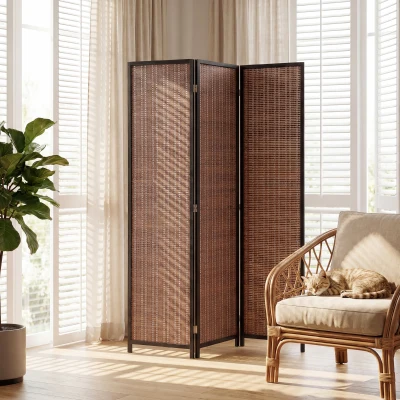 HOMCOM Paravent Bois Pliable 3 Panneaux 135x180cm Marron