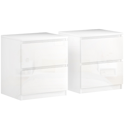 HOMCOM Conjunto de 2 Mesas de Cabeceira Moderna Mesas de Cabeceira com Gavetas para Dormitório 40x34x45 cm Branco Brilhante