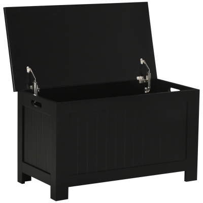 HOMCOM Baú de Armazenamento de Madeira Baú de Arrumação com Dobradiça de Segurança Carga Máxima 20 kg 81x40x46 cm Preto