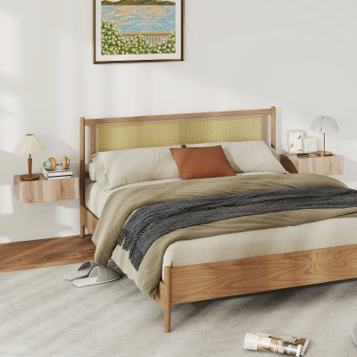 HOMCOM Conjunto de 2 Mesas de Cabeceira Flutuantes com 1 Gaveta para Quarto 40x30x15 cm Carvalho