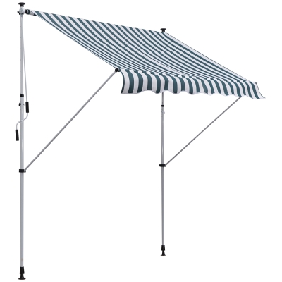 Outsunny Toldo Manual Retrátil 200x150 cm com Manivela de Alumínio Ângulo Ajustável Proteção Solar para Varanda Verde e Branco