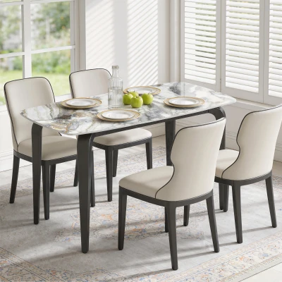 HOMCOM Modern Dining Table Sintered Stone Metal Legs White