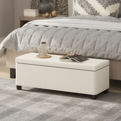 HOMCOM Banco Almacenaje Capacidad de 84 L 112x42x40cm Tapizado en Pana Pie de Cama para Sala de Estar Dormitorio Beige