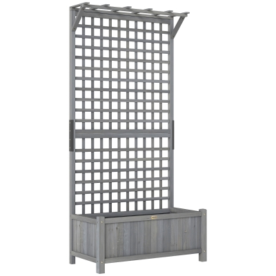 Outsunny Wood Planter with Trellis Dark Grey