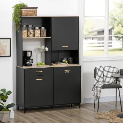 HOMCOM Armário de Cozinha com 1 Gaveta 3 Portas e Armazenamento Aberto Estilo Moderno 119x41x180cm Preto