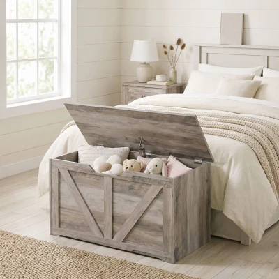 HOMCOM Baú de Arrumação 100 L com Dobradiça de Segurança e Recorte em U para Entrada e Sala 80x40x45 cm Cinzento