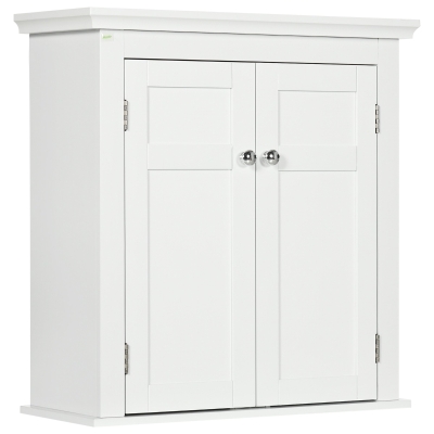 kleankin Armário Casa de Banho de Parede com Prateleiras Ajustáveis e Portas com Fechadura Magnéticas 58x24x60 cm Branco