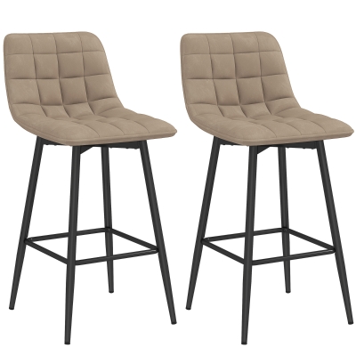 HOMCOM Set 2 Sgabelli Cucina in Tessuto Effetto Velluto Marrone