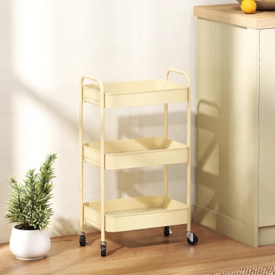 HOMCOM Chariot Cuisine 3 Niveaux avec Roulettes Jaune