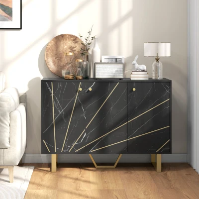 HOMCOM Sideboard Cabinet Adjustable Shelves Black Marble Tone
