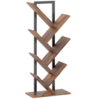 HOMCOM 7-Tier Tree Bookshelf Rustic Brown