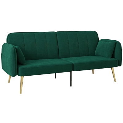HOMCOM Canapé Convertible 2 Places Velours Vert Dossier Réglable