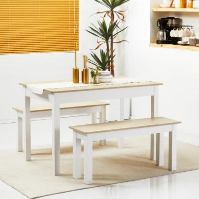 HOMCOM Table à Manger 3Pcs 2 Bancs Contemporain