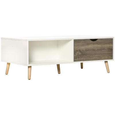 HOMCOM Coffee Table Modern with Storage Shelves & Drawers White