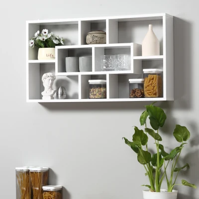 HOMCOM Étagère Murale 8 Cubes Moderne 85x14,5x47,5cm Blanc