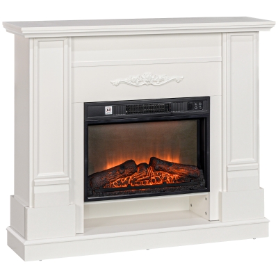HOMCOM Camino Elettrico 1800W con Fiamma a 3 Intensità Bianco