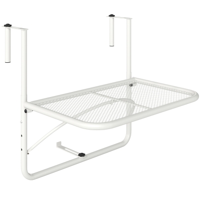 Outsunny Balkonhängetisch 3-fach höhenverstellbarer Hängetisch aus Metall wetterfest Balkontisch Beistelltisch für Balkongeländer Terrassengeländer Tisch zum Einhängen 60 x 56 cm, Weiß