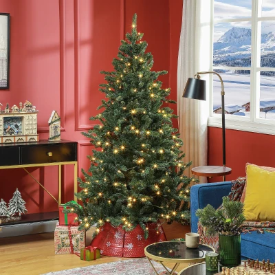 HOMCOM Sapin Artificiel 180cm LED Blanc Chaud Base Métal Vert