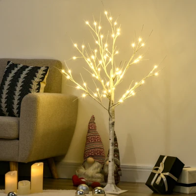 HOMCOM 4ft Artificial Birch Tree Pre-Lit LED Warm White