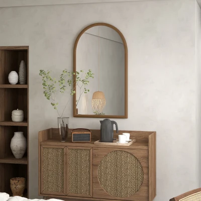 HOMCOM Espelho de Parede 65x110 cm com Moldura de Madeira em Forma de Janela Espelho Decorativo para Sala Quarto Castanho Escuro