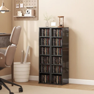 HOMCOM Set of 2 CD Tower Rack Adjustable Shelves Black