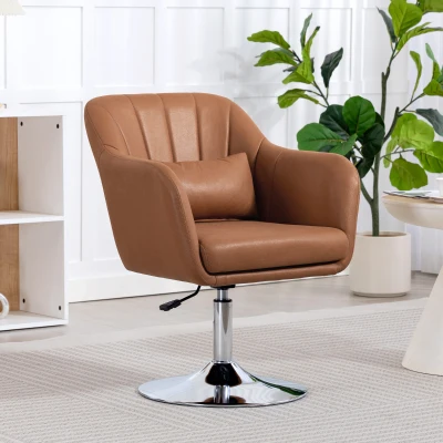 HOMCOM Swivel Microfibre Accent Chair Brown with Lumbar Support