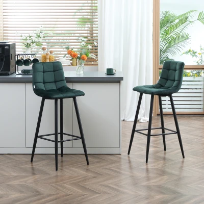 HOMCOM Conjunto de 2 Bancos Altos de Cozinha Bancos de Bar Estofados em Veludo com Apoio para os Pés e Encosto Verde