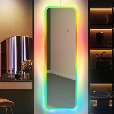 HOMCOM Espelho de Corpo Inteiro com Luzes LED 120x40 cm Espelho de Parede com Iluminação em 7 Cores RGB e Função de Memória Prata