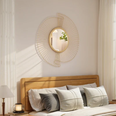 HOMCOM Specchio da Parete Rotondo Moderno in Metallo 60x60 cm Oro