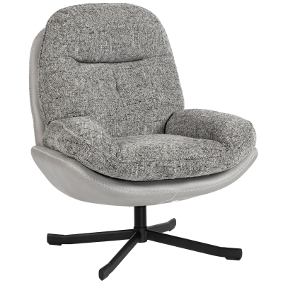 HOMCOM Poltrona Giratória Moderna com Base Cruzada Estofada em Chenille e Couro PU Assento Largo Duplo Pernas de Aço 78x95x99 cm Cinza