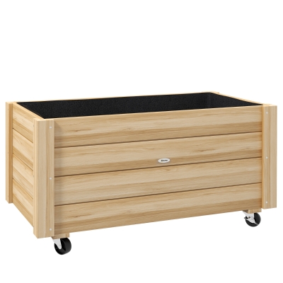 Outsunny Hochbeet, wetterfester Anstrich, 4 Räder, Naturholz, 89 x 48 x 47 cm