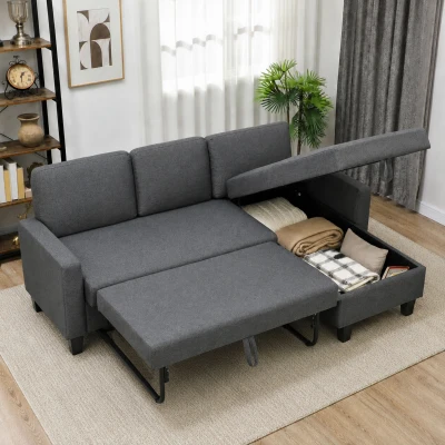 HOMCOM Divano Letto 3 Posti con Spazio Contenitore Grigio Carbone