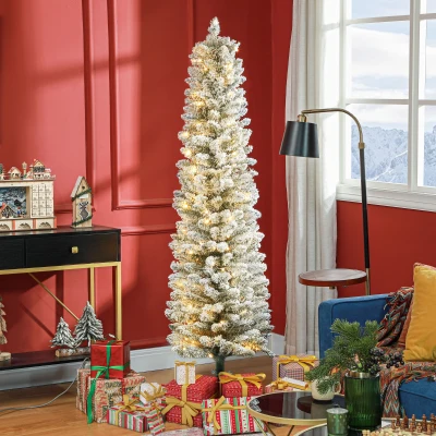 HOMCOM Weihnachtsbaum 180 cm, LED-Lichterkette, Kunstkette, flammhemmend, Metallbasis, Grün