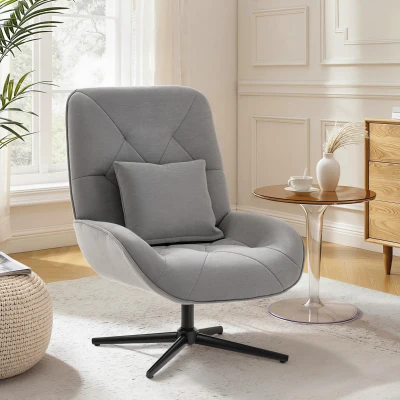 HOMCOM Swivel Accent Chair Chenille High Back Light Grey