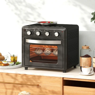 HOMCOM Mini Forno Elétrico 30L 1600W Mini Forno de Convecção com 7 Modos Temporizador e Temperatura Ajustável 43x39x39 cm Preto