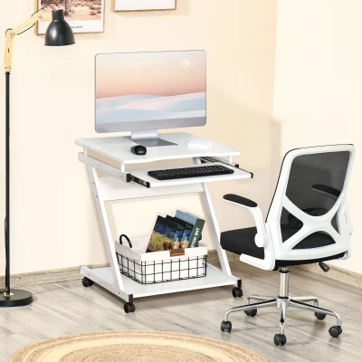 HOMCOM Movable Computer Desk White with Wheels
