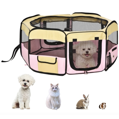 PawHut Fabric Pet Playpen Pink Small Dia 90x41cm