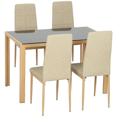 HOMCOM Ensemble Table Salle à Manger Verre 4 Chaises Cuir 120x70cm