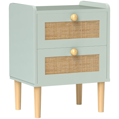 HOMCOM Commode Bohème Résine Tressée 2 Tiroirs Vert Olive