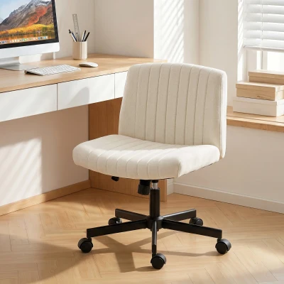 HOMCOM Desk Chair Criss Cross Legged Linen Armless Green