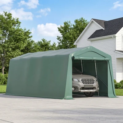 Outsunny Tendone per auto 600cm x 310cm x 255cm Verde Scuro