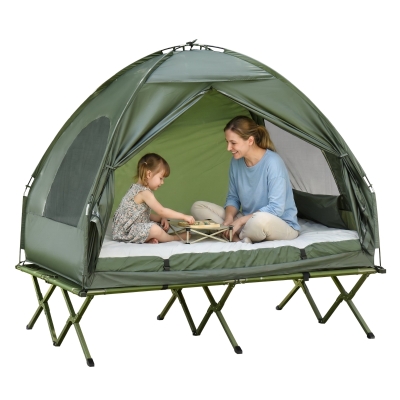 Outsunny Campingbed Hoog Met Matras Draagbaar Camping Groen