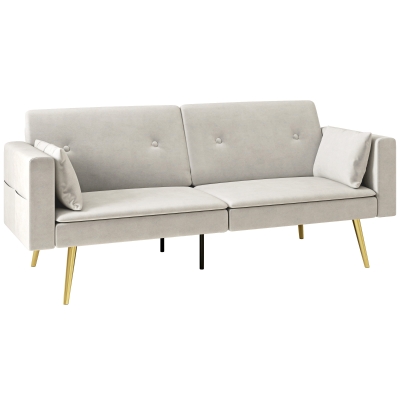 HOMCOM 2-Sitzer Bettsofa, Verstellbare Rückenlehne, weiche Kissen, samtartiger Bezug, für Wohnzimmer, Gästezimmer, Beige