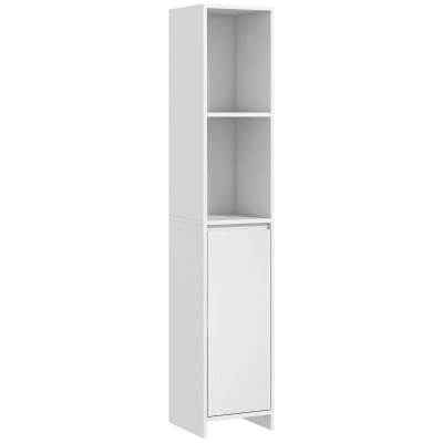 HOMCOM Coluna Casa de Banho Armário Alto Casa de Banho com Porta 2 Prateleiras Abertas  Estilo Moderno 30x30x160 cm Branco