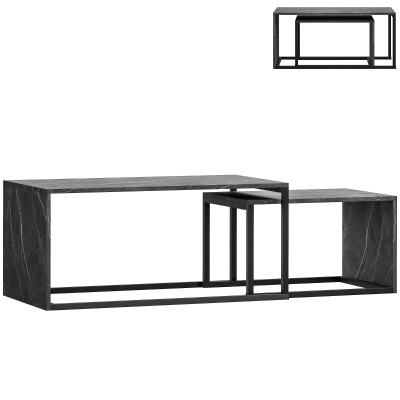 HOMCOM 2 Tables Basses Gigognes Métal Noir Effet Marbre Gris