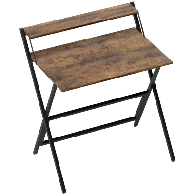 HOMCOM Folding Computer Desk with Monitor Shelf Rustic Brown